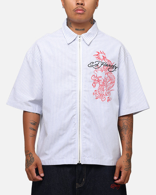 Ed Hardy Dragon Zip Shirt Blue Pin Stripe