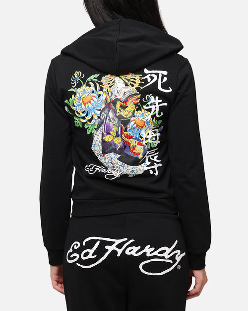 Ed Hardy Women's Flora Zip Hoodie Black