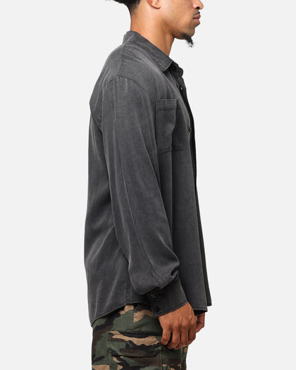 XXIII Acid Wash Button Up Over Shirt Washed Black