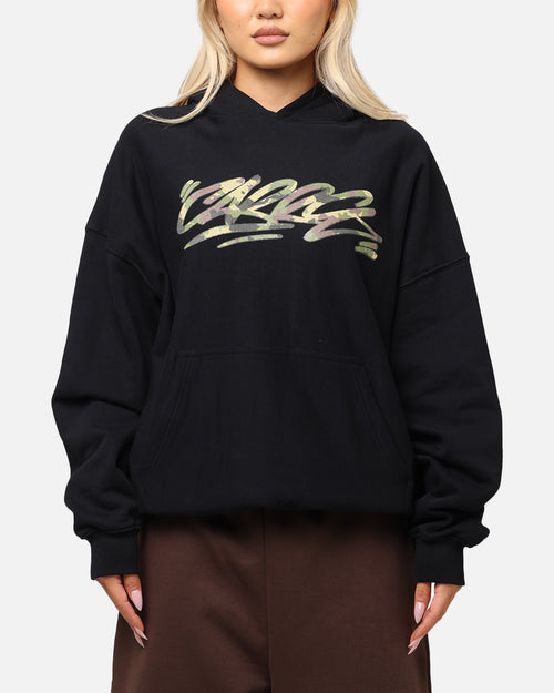 Carre Camo Script Hoodie Black