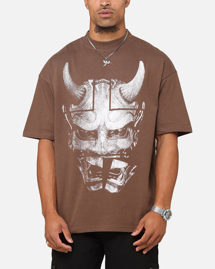 The Anti Order Oni Mask Mock Neck T-Shirt Brown