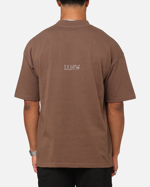 The Anti Order Oni Mask Mock Neck T-Shirt Brown