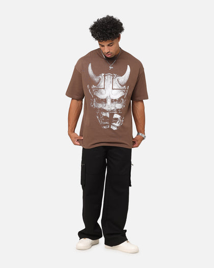 The Anti Order Oni Mask Mock Neck T-Shirt Brown