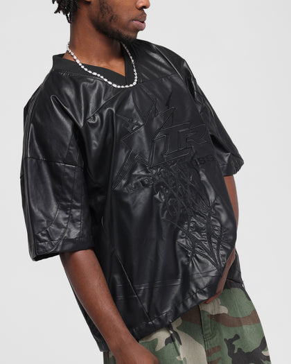 Loiter Vegan Leather Football Top Black