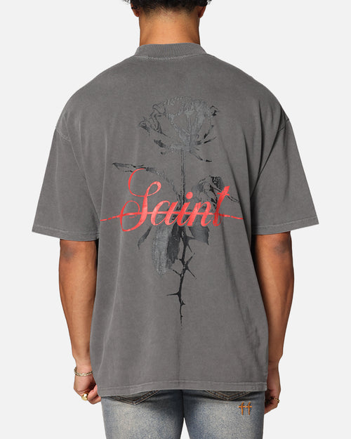 Saint Morta St Valentine Mock Neck T-Shirt Washed Charcoal