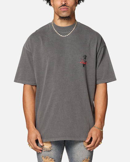 Saint Morta St Valentine Mock Neck T-Shirt Washed Charcoal