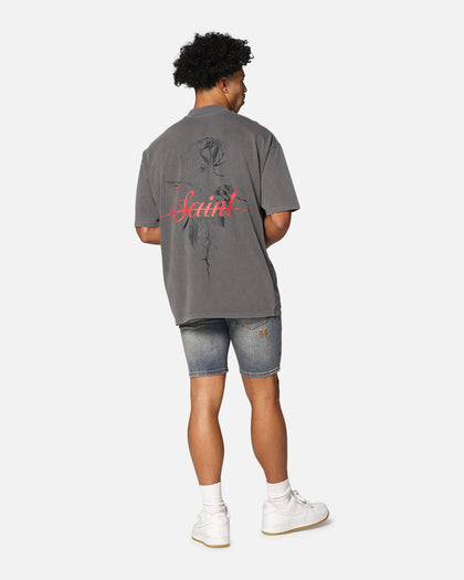 Saint Morta St Valentine Mock Neck T-Shirt Washed Charcoal