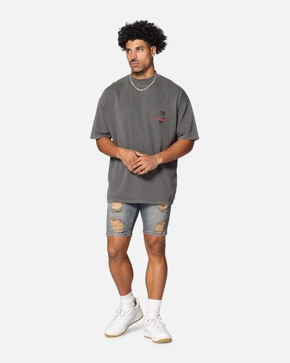 Saint Morta St Valentine Mock Neck T-Shirt Washed Charcoal