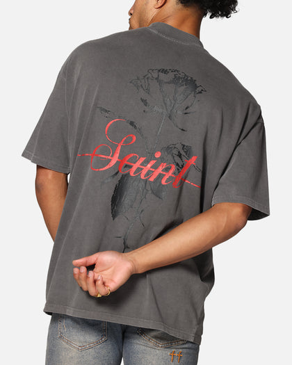 Saint Morta St Valentine Mock Neck T-Shirt Washed Charcoal