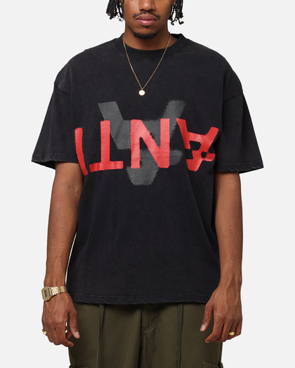 The Anti Order Echo Spray Drop Shoulder T-Shirt Black Acidwash