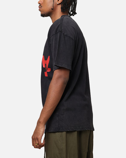 The Anti Order Echo Spray Drop Shoulder T-Shirt Black Acidwash