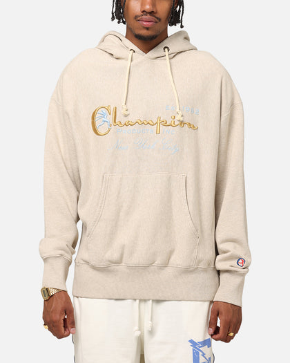 Champion Vintage Logo Sweatshirt Hoodie Oatmeal Heather