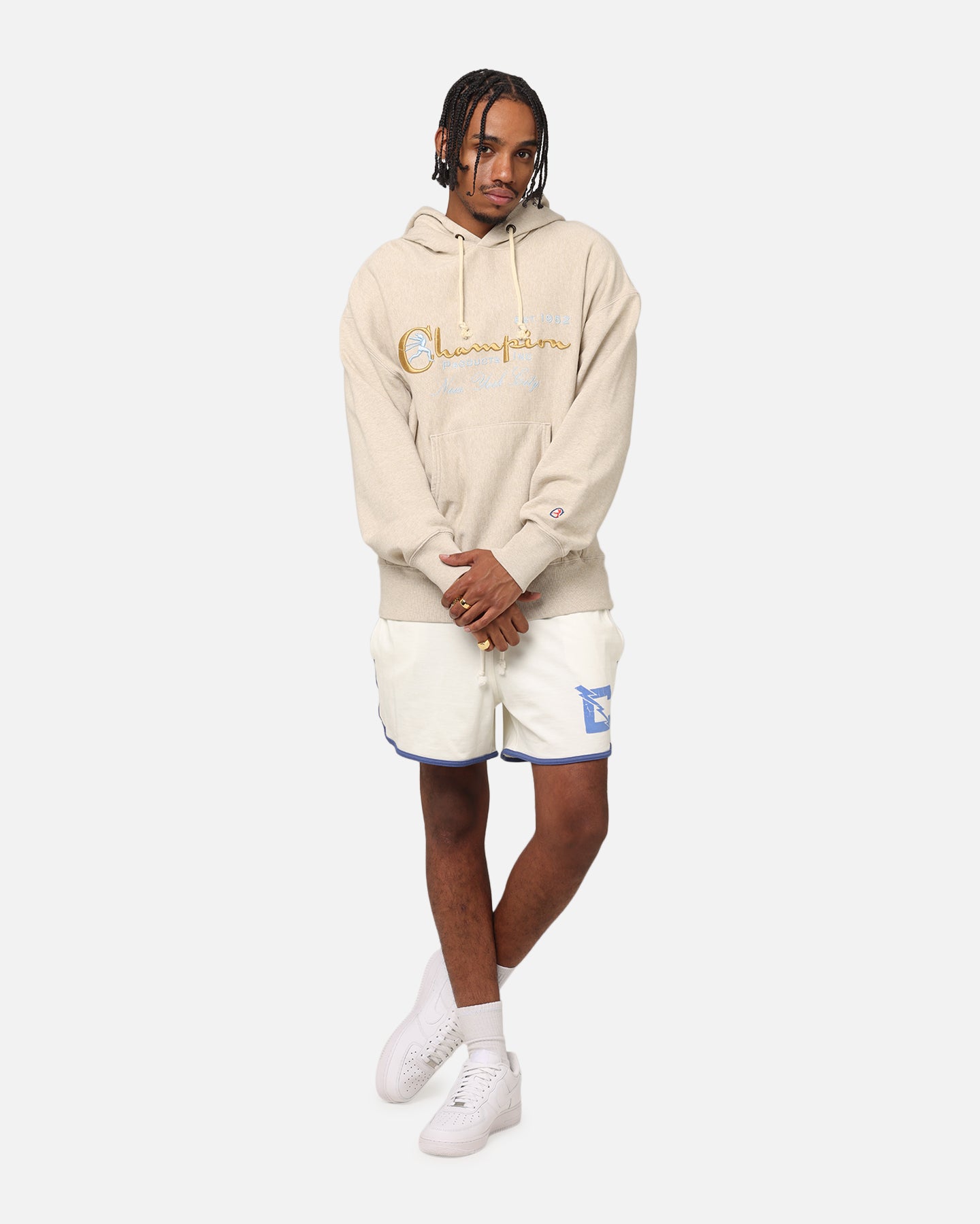 Champion Vintage Logo Sweatshirt Hoodie Oatmeal Heather | Culture