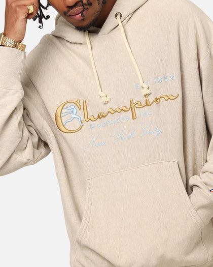 Champion Vintage Logo Sweatshirt Hoodie Oatmeal Heather