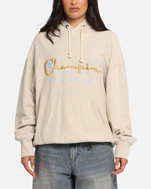 Champion Vintage Logo Sweatshirt Hoodie Oatmeal Heather
