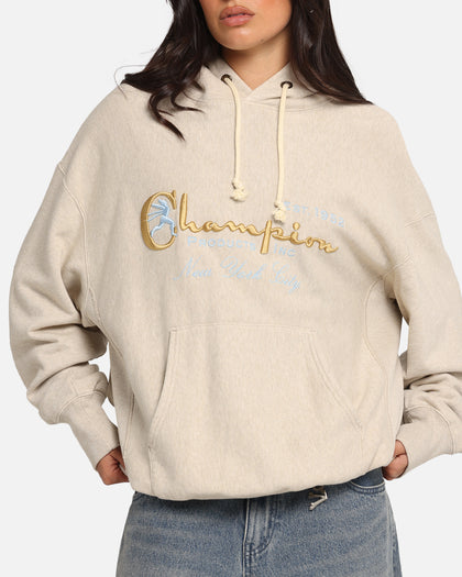 Champion Vintage Logo Sweatshirt Hoodie Oatmeal Heather