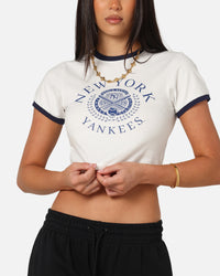 Majestic Athletic Women's New York Yankees Crest Baby T-Shirt Vintage White