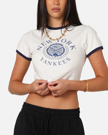 Majestic Athletic Women's New York Yankees Crest Baby T-Shirt Vintage White