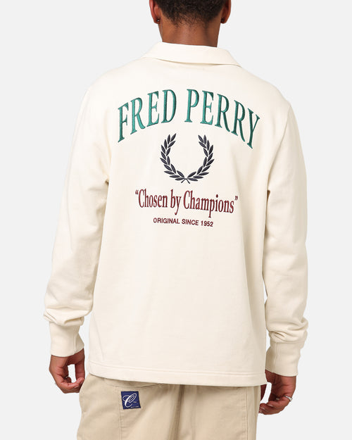 Fred Perry Embroidered Champion Collared Sweatshirt Ecru