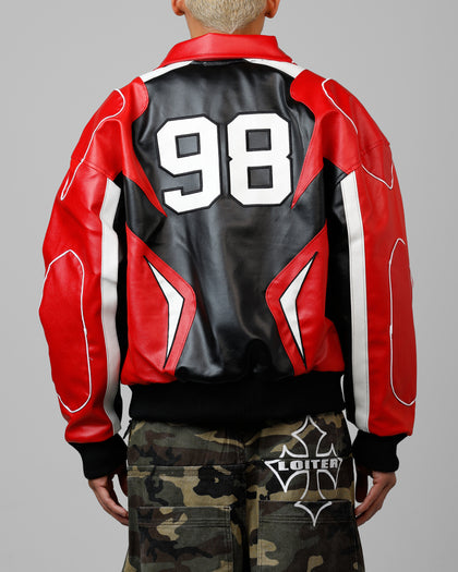 Loiter Racer Vegan Leather Jacket Red/Black