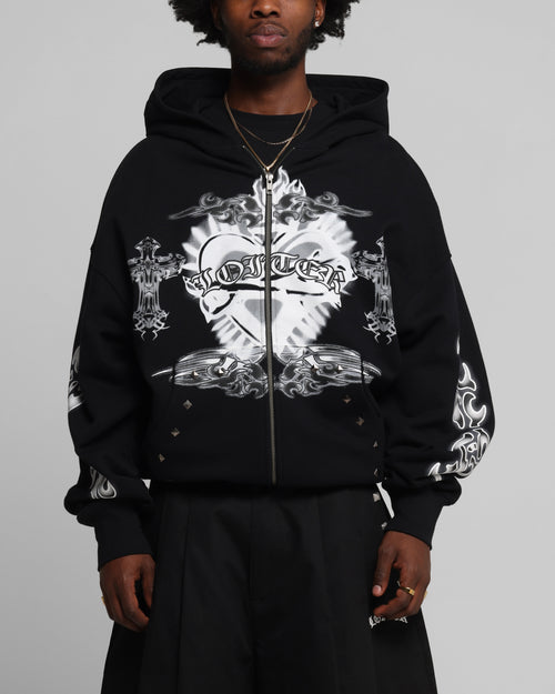 Loiter Hearts Zip Hoodie Black
