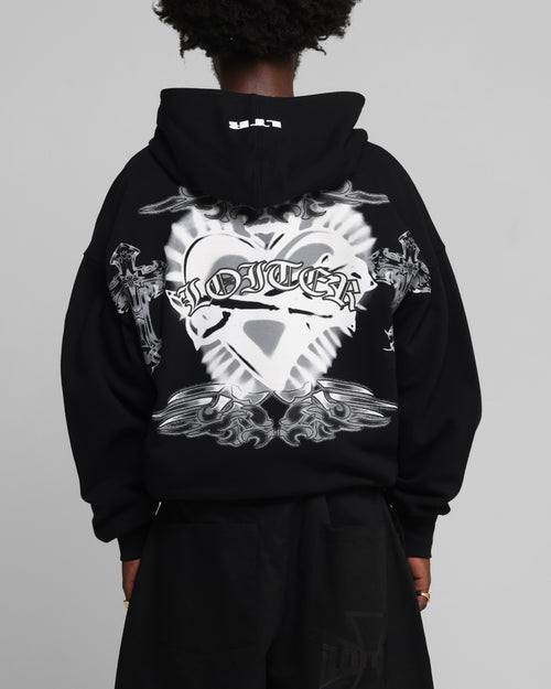Loiter Hearts Zip Hoodie Black