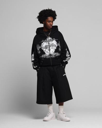 Loiter Hearts Zip Hoodie Black