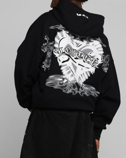 Loiter Hearts Zip Hoodie Black
