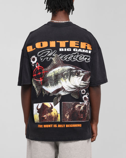 Loiter Big Game T-Shirt Black Acidwash