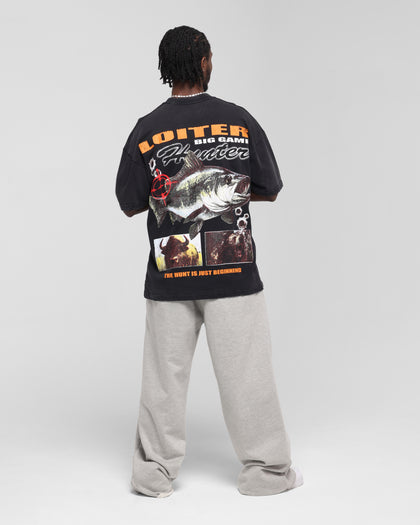 Loiter Big Game T-Shirt Black Acidwash