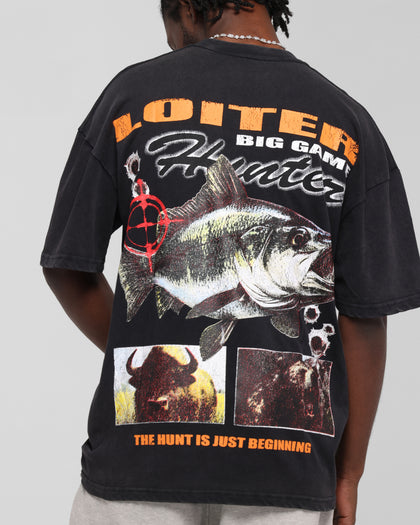 Loiter Big Game T-Shirt Black Acidwash