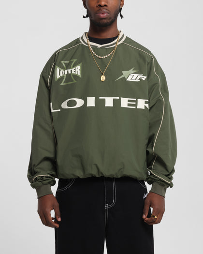 Loiter Racer Nylon Jersey Crewneck Dark Green