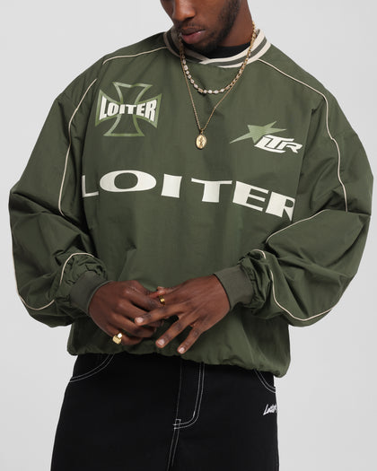 Loiter Racer Nylon Jersey Crewneck Dark Green
