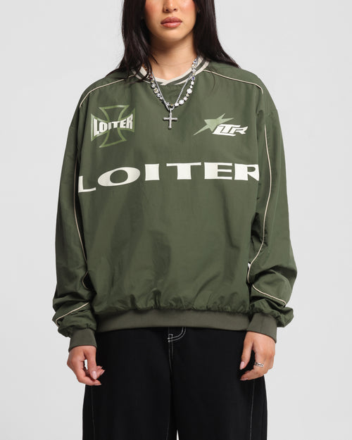 Loiter Racer Nylon Jersey Crewneck Dark Green