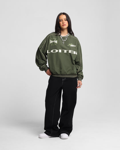 Loiter Racer Nylon Jersey Crewneck Dark Green