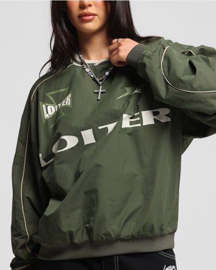 Loiter Racer Nylon Jersey Crewneck Dark Green