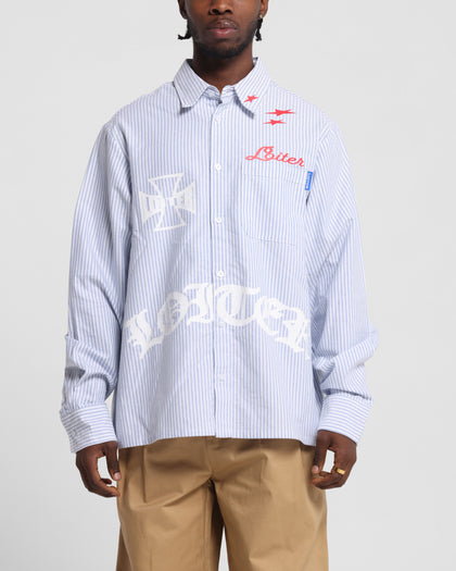 Loiter Chopper Long Sleeve Shirt Blue/White