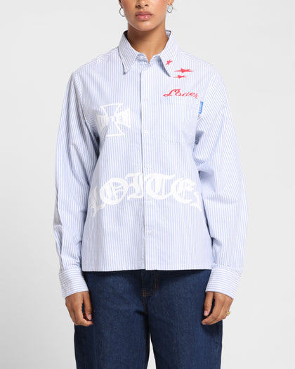 Loiter Chopper Long Sleeve Shirt Blue/White