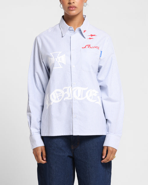 Loiter Chopper Long Sleeve Shirt Blue/White