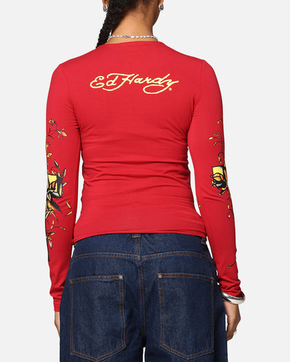 Ed Hardy Women's Divine Long Sleeve T-Shirt Red