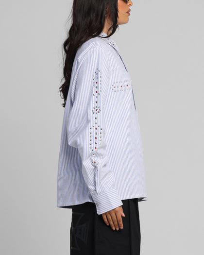 Loiter Western Long Sleeve Button Up Shirt Blue/White