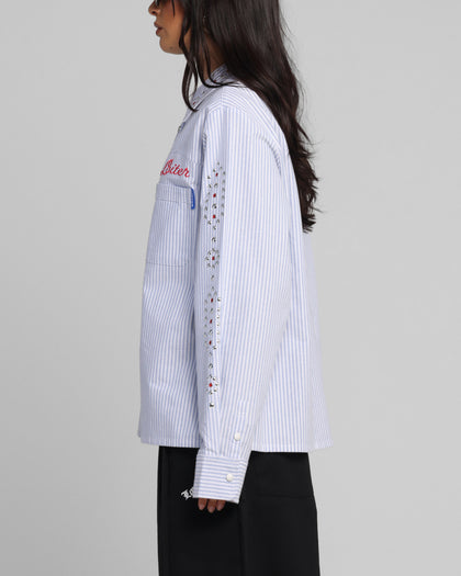 Loiter Western Long Sleeve Button Up Shirt Blue/White