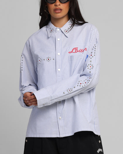 Loiter Western Long Sleeve Button Up Shirt Blue/White