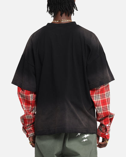 Loiter Layered Flannel T-Shirt Black/Red
