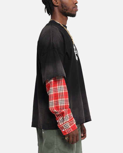 Loiter Layered Flannel T-Shirt Black/Red