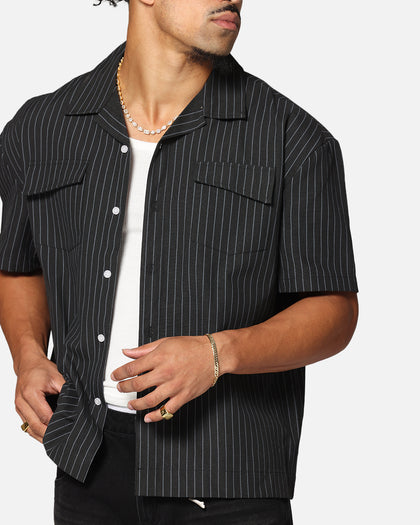Saint Morta Gothic Pinstripe Button Up Shirt Black