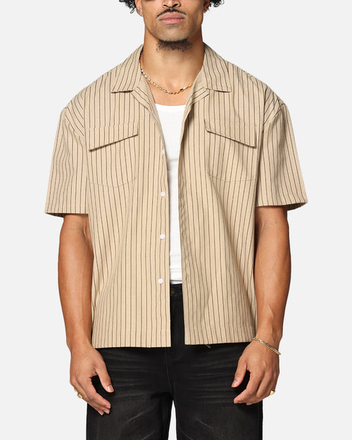 Saint Morta Gothic Pinstripe Button Up Shirt Tan