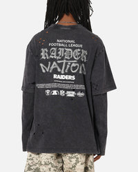 Mitchell & Ness Las Vegas Raiders Chromed Mock Long Sleeve T-Shirt Faded Black