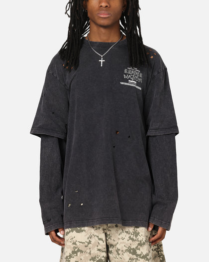 Mitchell & Ness Las Vegas Raiders Chromed Mock Long Sleeve T-Shirt Faded Black