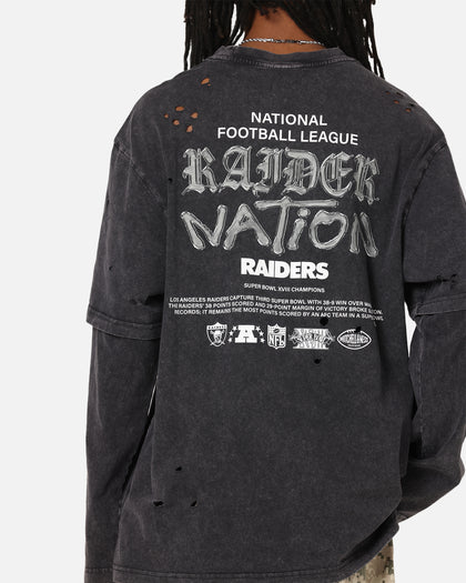 Mitchell & Ness Las Vegas Raiders Chromed Mock Long Sleeve T-Shirt Faded Black